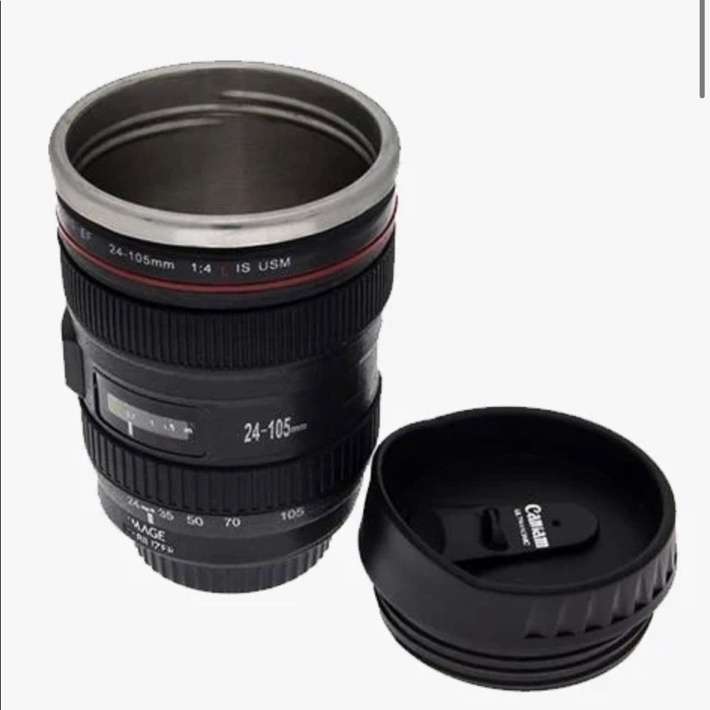 Camera lens travel coffee mug